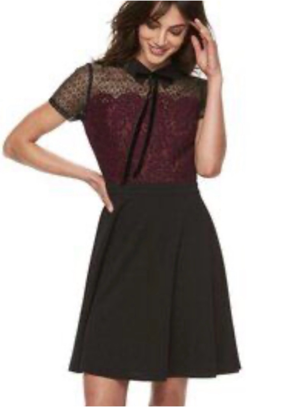 Elle Black Skater Skirt with Burgundy Lace Bodice Goth Vibes 4